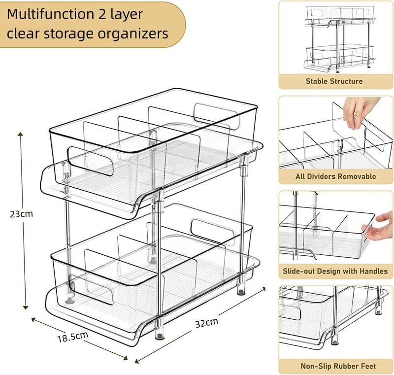 ROUNY 2-Tier Under Cabinet Organizer with Dividers, Clear Bathroom Cabinet Organizers and Storage,Storage Pull Out Cabinet for Bathroom Storage Organizer, Kitchen Organizer,Medicine Cabinet Organizer - Image 4