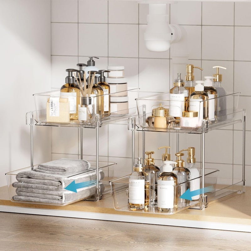 ROUNY 2-Tier Under Cabinet Organizer with Dividers, Clear Bathroom Cabinet Organizers and Storage,Storage Pull Out Cabinet for Bathroom Storage Organizer, Kitchen Organizer,Medicine Cabinet Organizer - Image 5