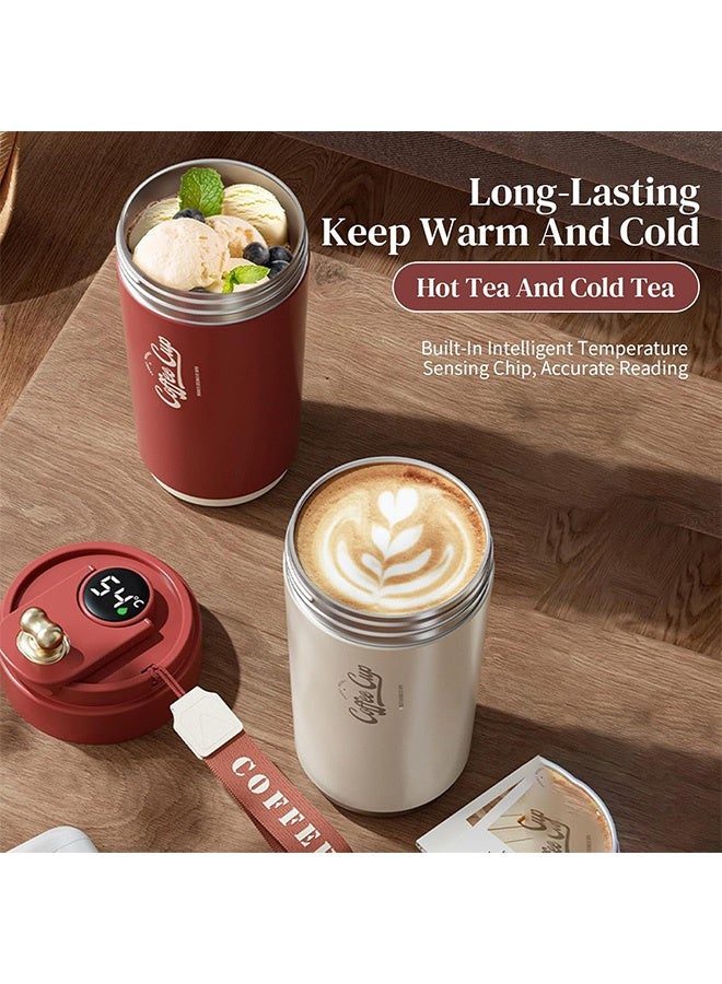 Peachjoy 15 Oz Travel Mug Insulated Coffee Cup, Vacuum Flask, Reusable Stainless Steel Thermos with Leak-Proof Lid, Temperature Display, Travel Coffee Mug for Hot and Cold Drinks(Red) - Image 2