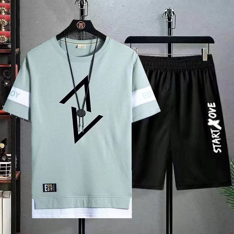 Summer Student Youth Sports Shorts Two-Piece Casual Suit Men'S Thin Trendy Short-Sleeved T-Shirt - Image 1