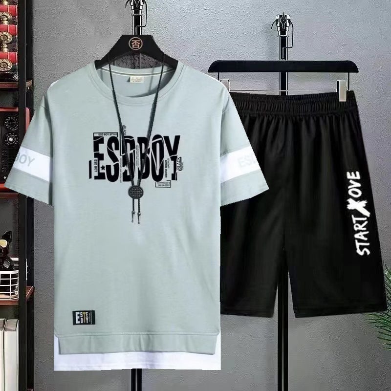 Summer Student Youth Sports Shorts Two-Piece Casual Suit Men'S Thin Trendy Short-Sleeved T-Shirt - Image 2