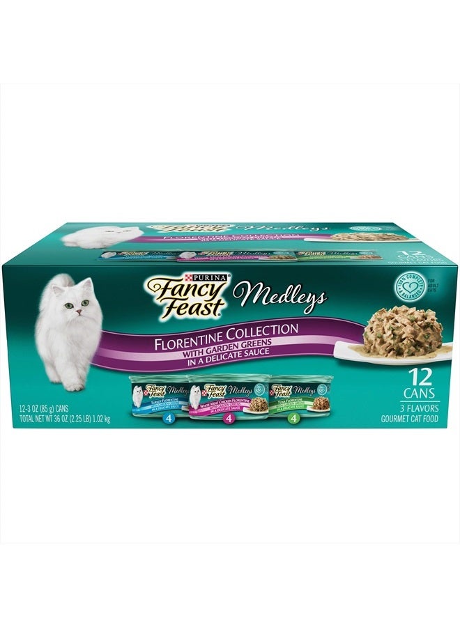 Fancy Feast Medleys Wet Cat Food Variety Pack, Florentine Collection, (12) 3 Oz Cans - Image 1