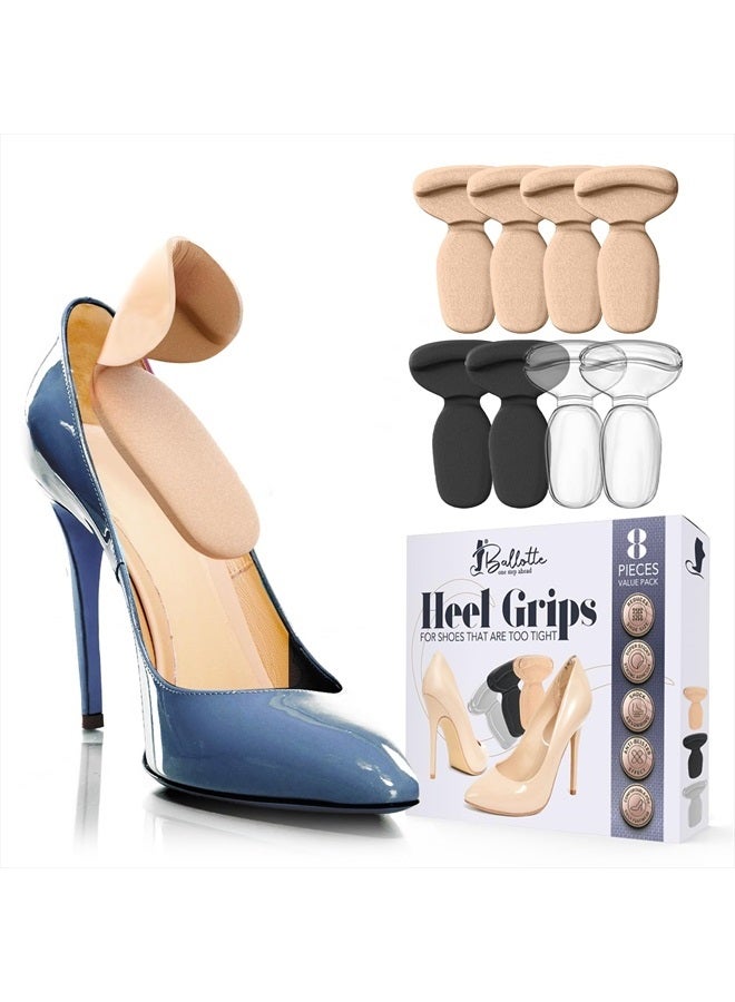 Ballotte Silicone Heel Protector - Heel Grips Heel Pads Shoe Pads Shoe Inserts for Women Heels - Shoe Inserts for Shoes That are Too Big High Heel Cushion Inserts Women (T-Bars Multicolor (8 Pack)) - Image 1
