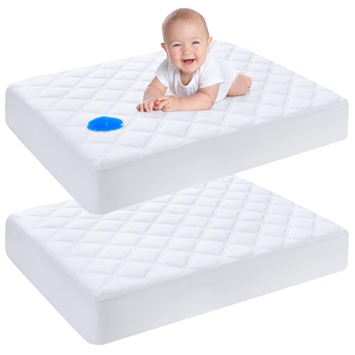 Yoofoss Waterproof Mini Crib Mattress Protector 2 Pack Quilted Mattress Pad Cover Soft and Breathable Machine Washable Portable Mattress Protector for Standard Baby Crib Size 38X24 - Image 1