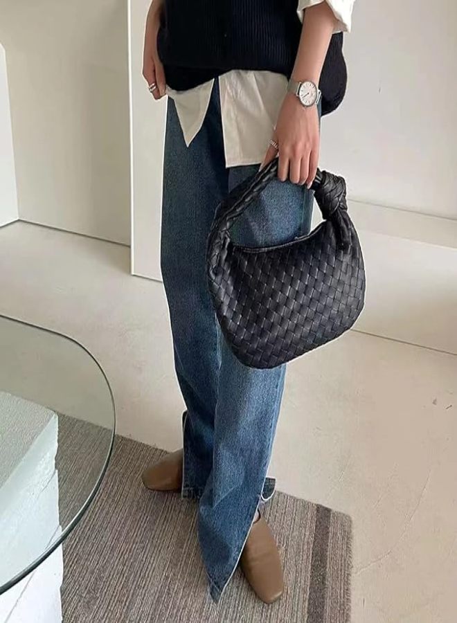 Hobo Bag Dumpling Hadnbag Knoted Woven Bag PU Woven Handbag Woven Handbag - Image 2
