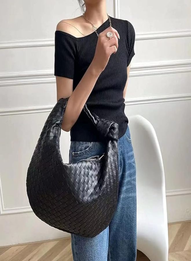 Hobo Bag Dumpling Hadnbag Knoted Woven Bag PU Woven Handbag Woven Handbag - Image 4