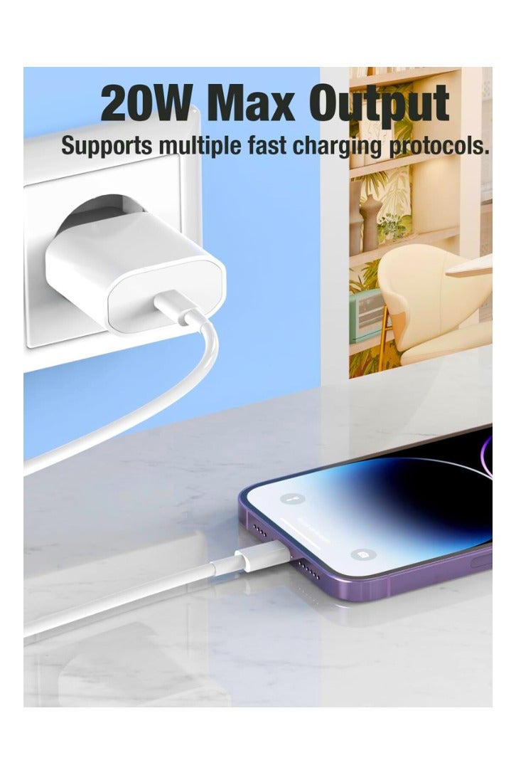 Chase Up 20W USB C Fast Charger with USB C to USB C Cable 1m for iPhone 16/16 Pro/16 Pro Max/15/15 Pro/15 Pro Max/15 Plus, iPad Pro/Air, USBC Plug Head Charging Adapter Type C Wall Charged Current - Image 2