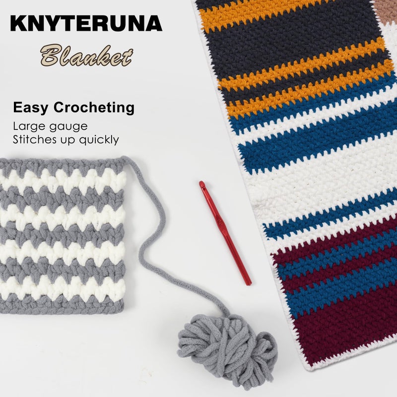 Knyteruna #6 Super Bulky Blanket Yarn for Crocheting - 4 Skeins(Each 10.5oz/300g, 220yds/201m), Chunky Chenille Thick Plush Big Soft Yarn for Crocheting Knitting Blankets, Light Grey - Image 5