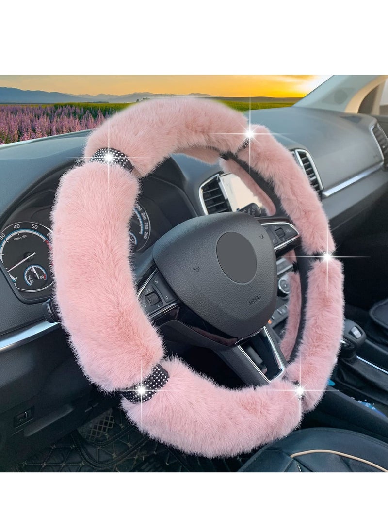SYOSI Steering Wheel Cover,Fluffy Steering Wheel Cover with Bling Bling Rhinestone, Universal 15 Inch Car Interior Accessories for Women Ladies Girls for SUV,Cars,Trucks, Cute Steering Wheel Cover - Image 1