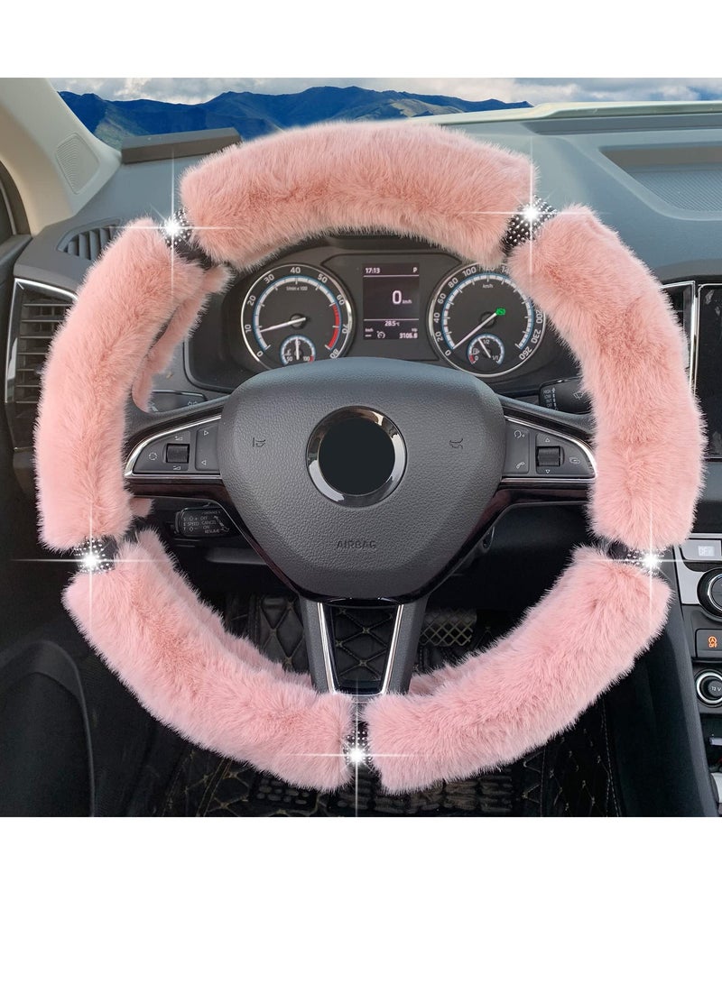 SYOSI Steering Wheel Cover,Fluffy Steering Wheel Cover with Bling Bling Rhinestone, Universal 15 Inch Car Interior Accessories for Women Ladies Girls for SUV,Cars,Trucks, Cute Steering Wheel Cover - Image 2