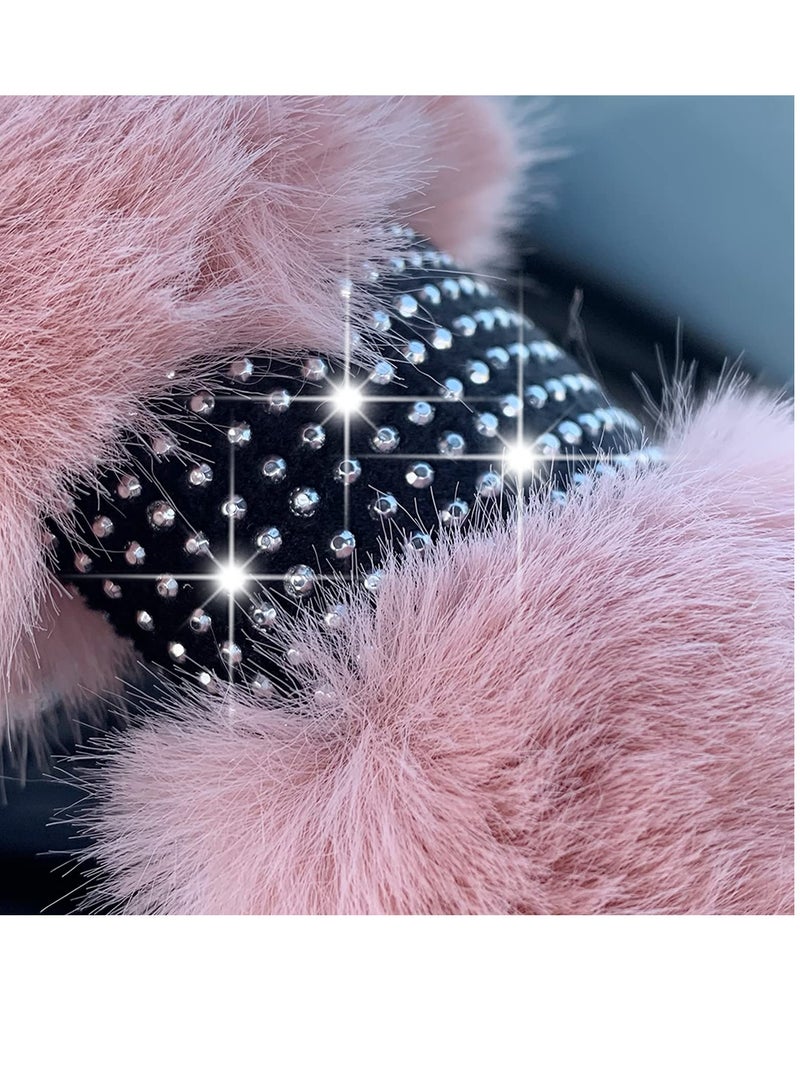 SYOSI Steering Wheel Cover,Fluffy Steering Wheel Cover with Bling Bling Rhinestone, Universal 15 Inch Car Interior Accessories for Women Ladies Girls for SUV,Cars,Trucks, Cute Steering Wheel Cover - Image 5