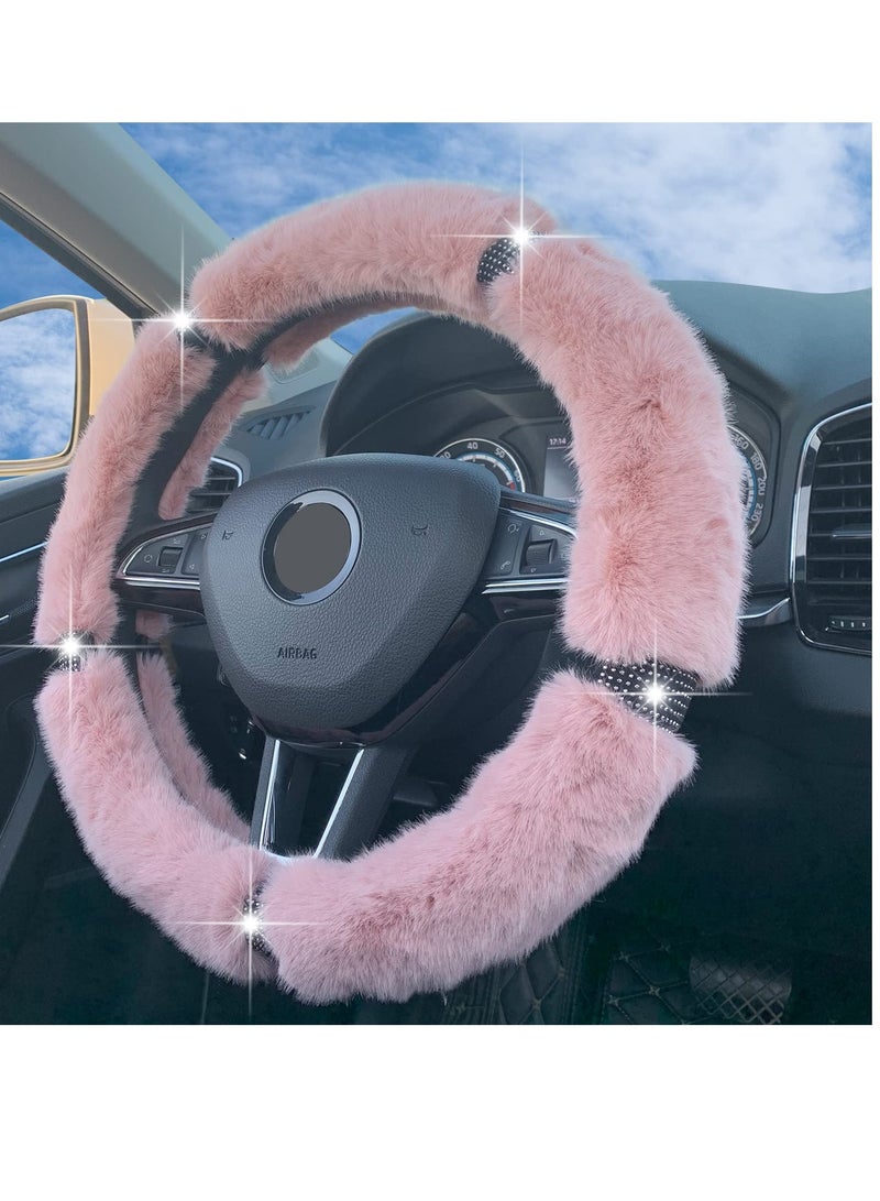 SYOSI Steering Wheel Cover,Fluffy Steering Wheel Cover with Bling Bling Rhinestone, Universal 15 Inch Car Interior Accessories for Women Ladies Girls for SUV,Cars,Trucks, Cute Steering Wheel Cover - Image 3