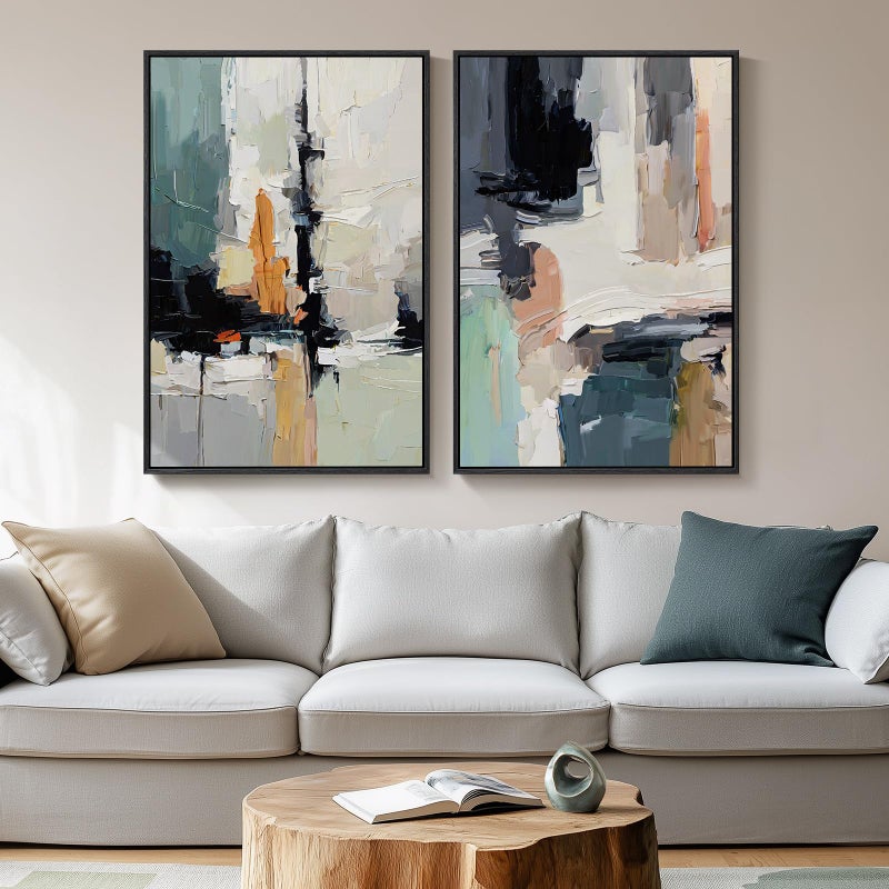 Cuspin Large Framed Colorful Abstract Wall Art for Living Room, Set of 2 Canvas Prints Paintings Artwork for Walls, Modern Bright Multicolor Pictures for Hallway Bedroom Office Wall Decor 24x36 - Image 1