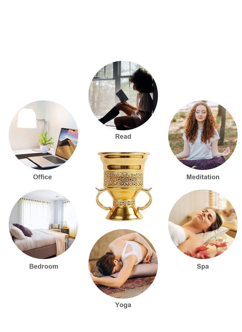 SAQOWARE Metal Frankincense Resin Incense Burner | Premium Metal Bakhoor Burner with Tong | Madkhan | Mabkhara | Oud Burner | Incence Burner | Myrrh Burner with Tongs for Yoga | Spa Aromatherapy (Gold)  - Image 5