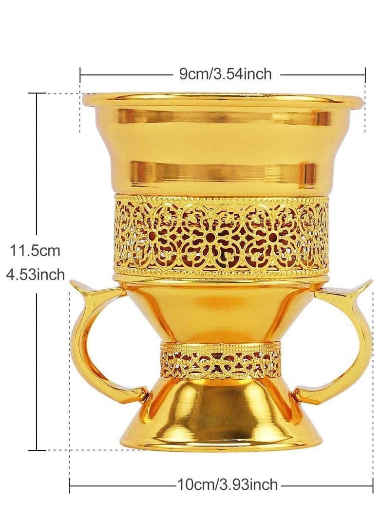 SAQOWARE Metal Frankincense Resin Incense Burner | Premium Metal Bakhoor Burner with Tong | Madkhan | Mabkhara | Oud Burner | Incence Burner | Myrrh Burner with Tongs for Yoga | Spa Aromatherapy (Gold)  - Image 3
