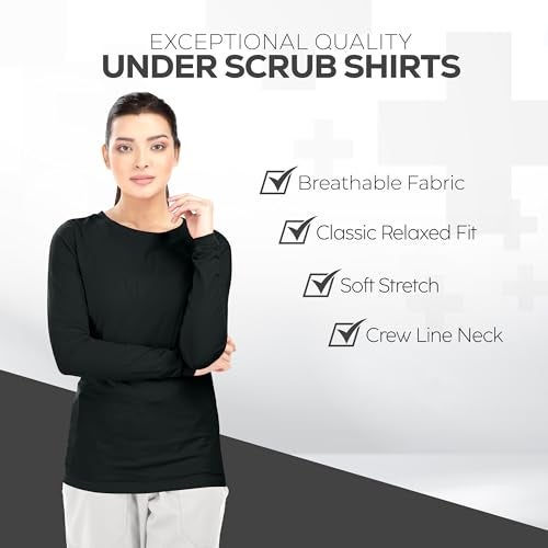 NY Threads Womens Under Scrub Slim Fit Long Sleeve T-Shirt Underscrub Comfort Tee, Large, Black - Image 5