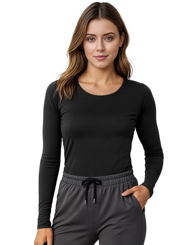 NY Threads Womens Under Scrub Slim Fit Long Sleeve T-Shirt Underscrub Comfort Tee, Large, Black - Image 1