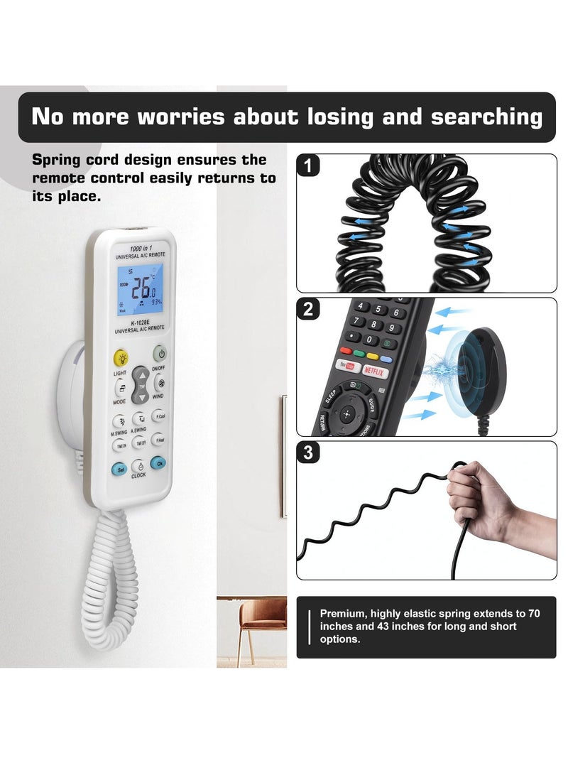 2-Pack Magnetic Remote Control Holders with Spring Ropes, Wall-Mount Adhesive, Anti-Loss, Extendable Spring , Security Cable Lock for TV, DVD, Game Consoles(White, 70 Inch) - Image 3