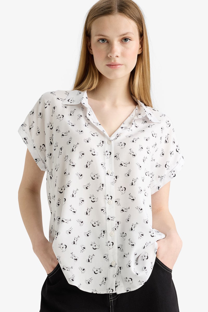 DeFacto Woman Regular Fit Shirt Collar Viscose Short Sleeve Shirt  - Image 1