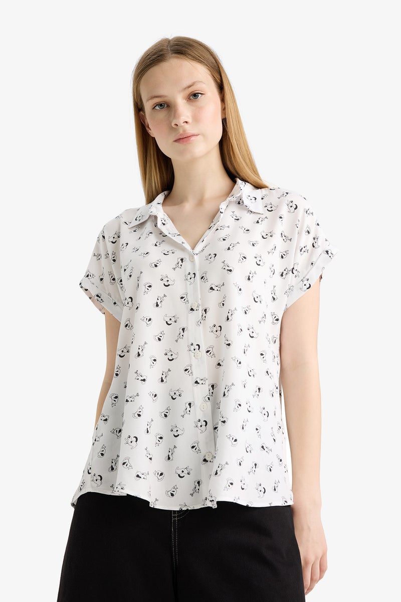 DeFacto Woman Regular Fit Shirt Collar Viscose Short Sleeve Shirt  - Image 3