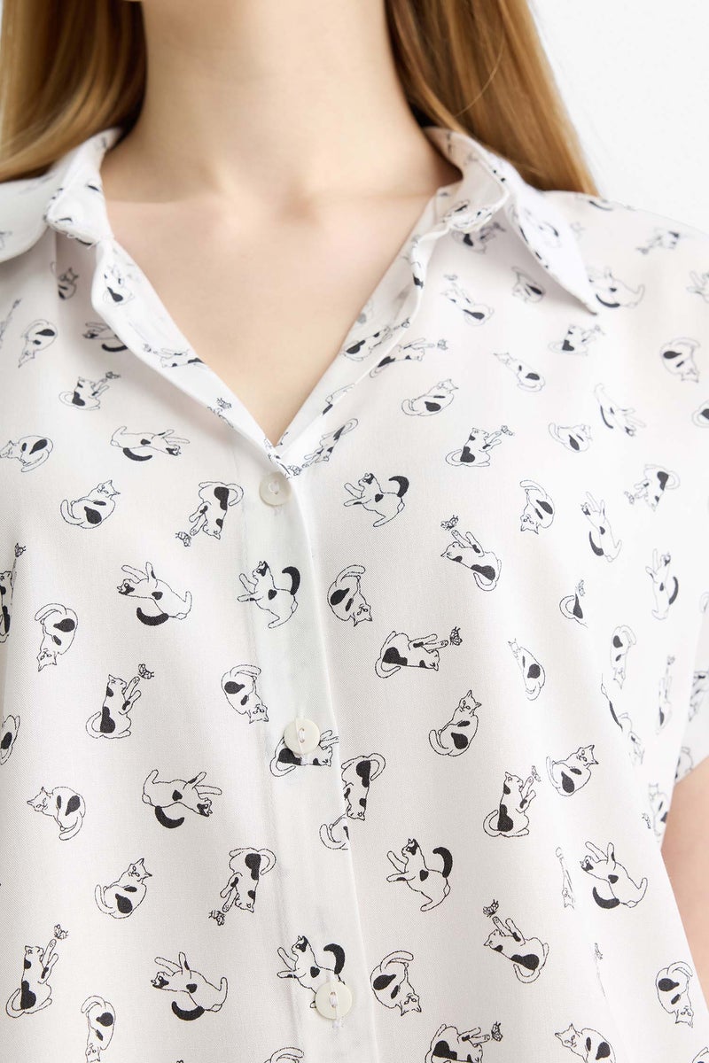 DeFacto Woman Regular Fit Shirt Collar Viscose Short Sleeve Shirt  - Image 4