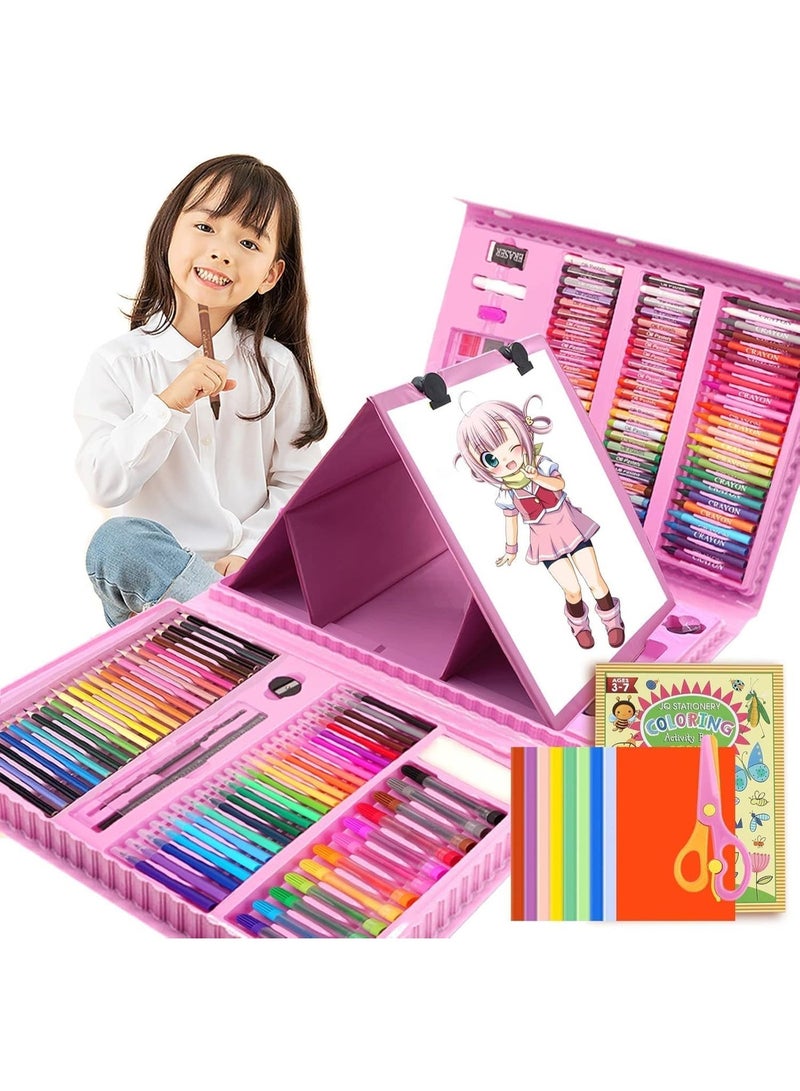 ARGT طقم لوازم الفن 208 قطعة مع حامل | مجموعة رسم وطلاء كاملة للأطفال، الفتيات والأولاد | تشمل أقلام الشمع، الأقلام، الأقلام الملونة، الباستيل، ورق الأوريغامي وكتاب التلوين - Image 1