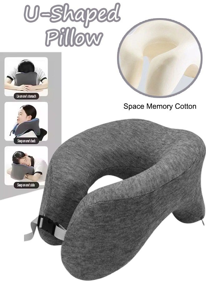 U-Shaped Pillow Travel Pillow Airplane Neck Pillow Neck & Head Support Pillow Memory Foam Neck Pillow Suitable for Sleeping Airplane Car Office and Home（Dark Grey)  - Image 1
