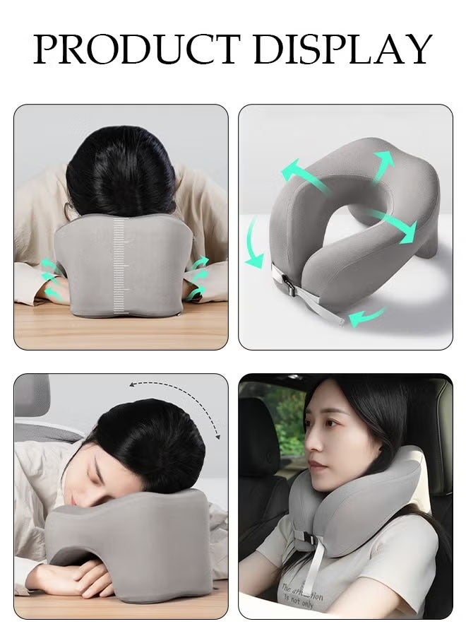 U-Shaped Pillow Travel Pillow Airplane Neck Pillow Neck & Head Support Pillow Memory Foam Neck Pillow Suitable for Sleeping Airplane Car Office and Home（Dark Grey)  - Image 4
