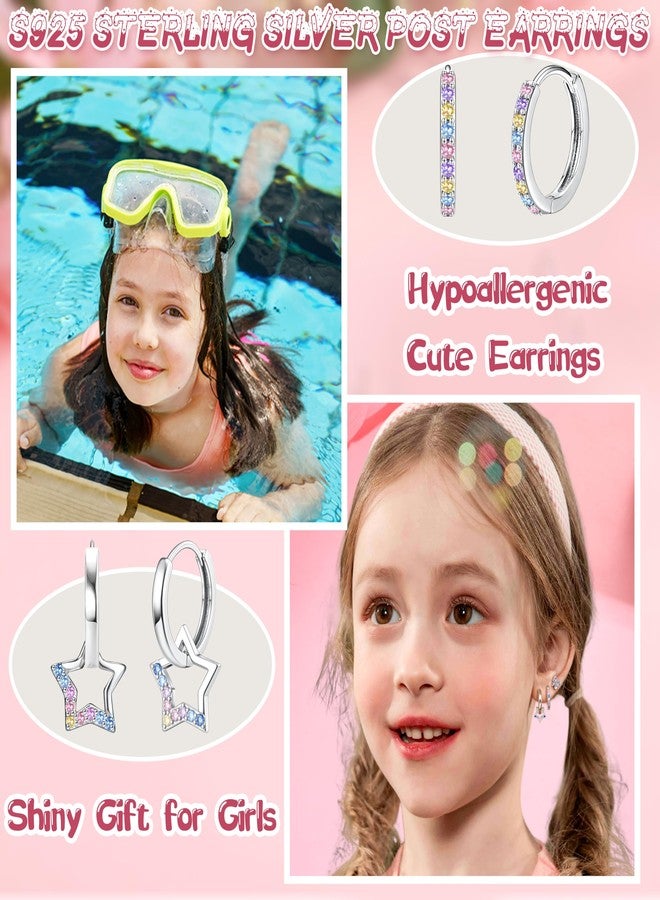 YADOCA 925 Sterling Silver Earrings Hypoallergenic Hoop Earrings for Girls Women Cute Toddler Earrings Kids Earrings Jewelry for Teen Girl Heart Star CZ Butterfly Stud Earrings Set for Sensitive Ears - Image 4