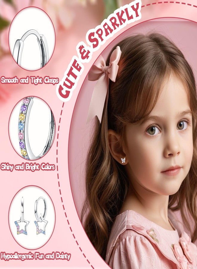 YADOCA 925 Sterling Silver Earrings Hypoallergenic Hoop Earrings for Girls Women Cute Toddler Earrings Kids Earrings Jewelry for Teen Girl Heart Star CZ Butterfly Stud Earrings Set for Sensitive Ears - Image 5
