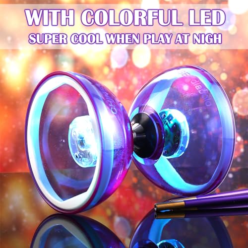 Simgoing Chinese Yoyo Diabolo Set Includes Colorful LED Diabolo Light up with 2 Pieces Sticks 1 Piece String 1 Net Bag for FunPurple - Image 5