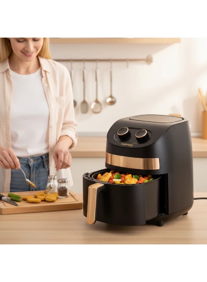 HOTOR Best Air Fryer 3.5 L, Stainless Steel  Non Stick Air Fryers, Hot Air Circulation Frying Grilling Fryer for Roast/Bake/ Dehydrate with Removable Basket Black - Image 2