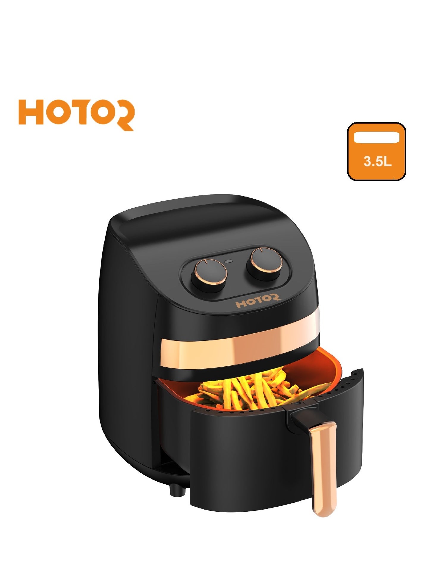 HOTOR Best Air Fryer 3.5 L, Stainless Steel  Non Stick Air Fryers, Hot Air Circulation Frying Grilling Fryer for Roast/Bake/ Dehydrate with Removable Basket Black 