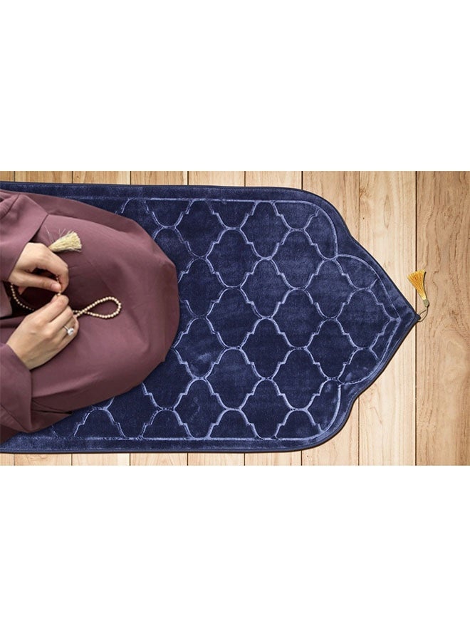 سجادة صلاة فخمة للمسلمين – سجادة صلاة كبيرة وناعمة من المخمل للمنزل أو المسجد – أزرق - Image 4