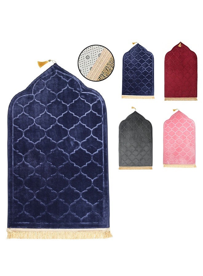 سجادة صلاة فخمة للمسلمين – سجادة صلاة كبيرة وناعمة من المخمل للمنزل أو المسجد – أزرق - Image 1