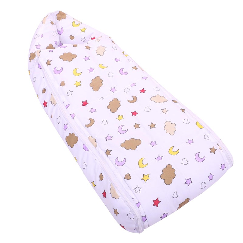 Nonibud Nonibud Baby Cotton Sleeping Bed Cum Carrying Nest Bag with Storage Bag # Large Size 77 Cms X 40 Cms # 0-9 Months- SkyBlue Star Print (White Clouds) - Image 1