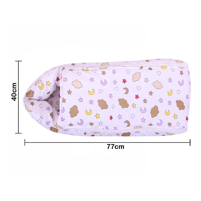 Nonibud Nonibud Baby Cotton Sleeping Bed Cum Carrying Nest Bag with Storage Bag # Large Size 77 Cms X 40 Cms # 0-9 Months- SkyBlue Star Print (White Clouds) - Image 2
