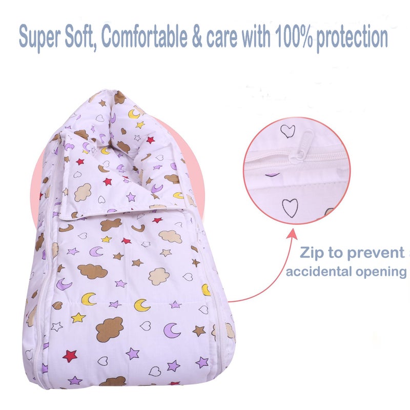 Nonibud Nonibud Baby Cotton Sleeping Bed Cum Carrying Nest Bag with Storage Bag # Large Size 77 Cms X 40 Cms # 0-9 Months- SkyBlue Star Print (White Clouds) - Image 4