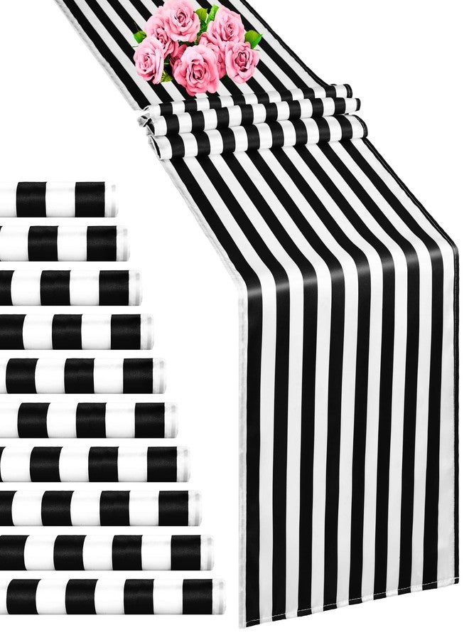 REWOMC 10 Pack Striped Table Runner Polyester Table Decor Classic Black and White Striped Table Runner for Indoor Outdoor Wedding, Birthday Parties, Banquets, Fit Rectange and Round Table(12 x 72 Inch) - Image 1