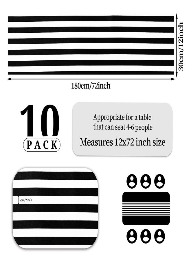 REWOMC 10 Pack Striped Table Runner Polyester Table Decor Classic Black and White Striped Table Runner for Indoor Outdoor Wedding, Birthday Parties, Banquets, Fit Rectange and Round Table(12 x 72 Inch) - Image 2