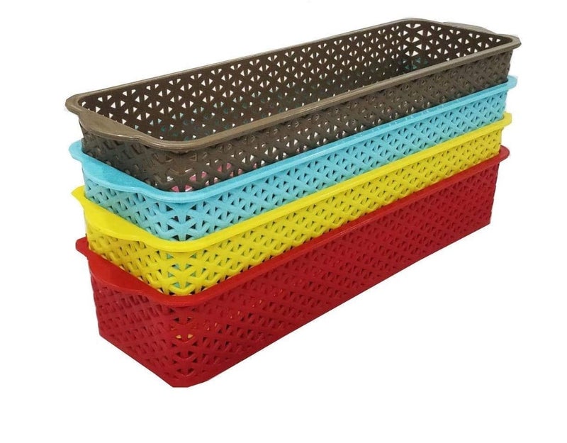 CSM Plastic Rectangular Shape Baskets Set Of 4 Multipurpose Storage Baskets - Image 1
