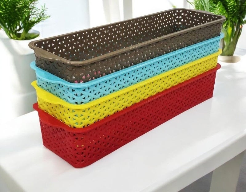 CSM Plastic Rectangular Shape Baskets Set Of 4 Multipurpose Storage Baskets - Image 2