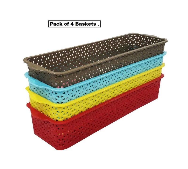 CSM Plastic Rectangular Shape Baskets Set Of 4 Multipurpose Storage Baskets - Image 5