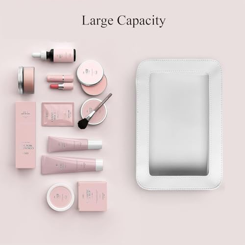 WMM Clear and Waterproof Makeup Bag Portable Travel Cosmetic Case Organizer for Women Toiletry Pouch with Transparent Vinyl Windows & Zippers (White) - Image 2