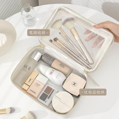 WMM Clear and Waterproof Makeup Bag Portable Travel Cosmetic Case Organizer for Women Toiletry Pouch with Transparent Vinyl Windows & Zippers (White) - Image 3