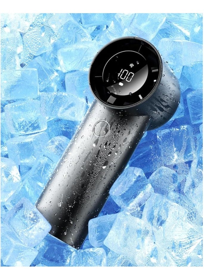 إلترازون portable Handheld Turbo Fan, 5 Speed Adjustable Personal Small Fan With Digital Display, Powerful High Speed 6000mAh Battery Operated Cooling Fan With Base For Outdoors, Travel, Home, Desk - Image 1