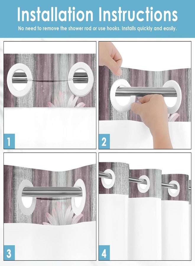 Nesphy ستارة حمام نسفي بدون خطافات بنقشة زهور الأقحوان مع بطانة قماشية قابلة للتركيب، لون وردي ريفي، طبقتان من القماش المقاوم للماء مع نافذة علوية شفافة وحلقات معدنية، مقاس 71 × 74 بوصة - Image 5