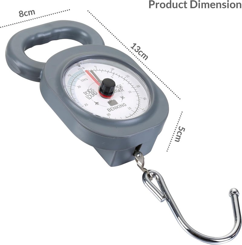 BENKING Analog Luggage Scale with Hook – Heavy Duty Portable Manual Weighing Scale for Travel Bags & Suitcases – Weighs up to 32 Kg – Lightweight Handheld Baggage Scale (Grey) - Image 1