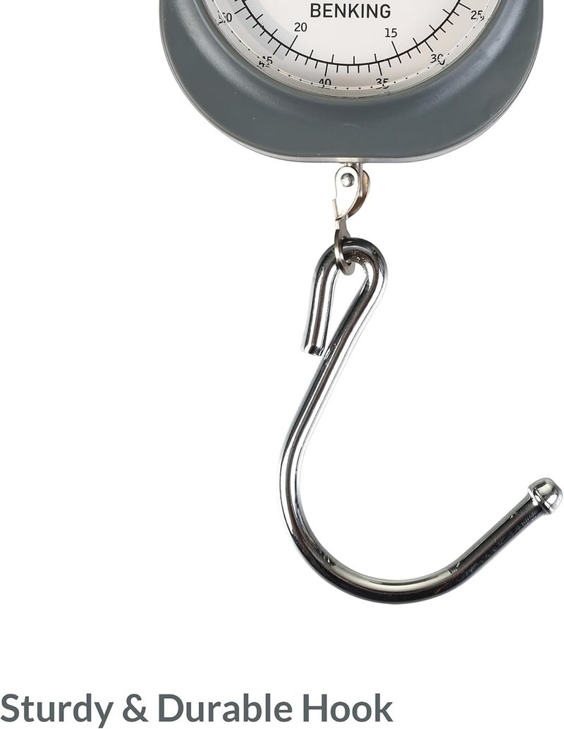 BENKING Analog Luggage Scale with Hook – Heavy Duty Portable Manual Weighing Scale for Travel Bags & Suitcases – Weighs up to 32 Kg – Lightweight Handheld Baggage Scale (Grey) - Image 5