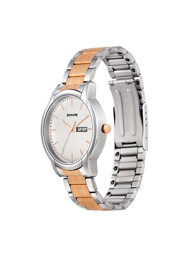 Sonata Quartz Analog with Day and Date White Dial Metal Strap Watch for Men - Image 2